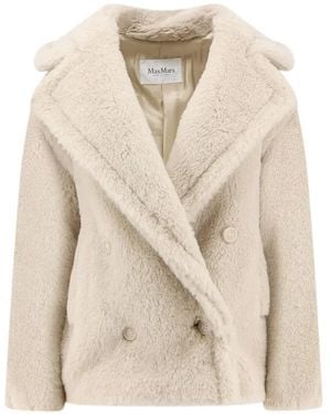 Max Mara Doppelreihige Jacke Mit Teddy - Natur