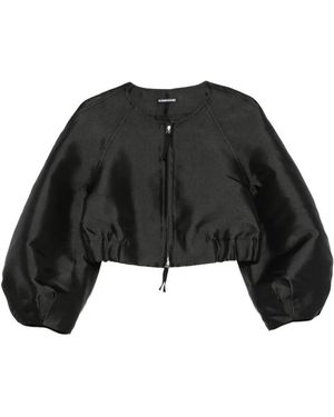 Susanne Bommer Ruffled-Collar Cropped Blouson Jacket - Black