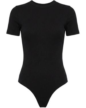 Wardrobe NYC Ribbed-Knit Short-Sleeve Bodysuit - Black