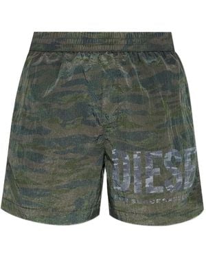DIESEL Camouflage-Print Swim Shorts - Green