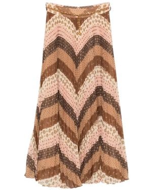Zimmermann Sunray Chevron-Print Midi Pleated Skirt - Natural