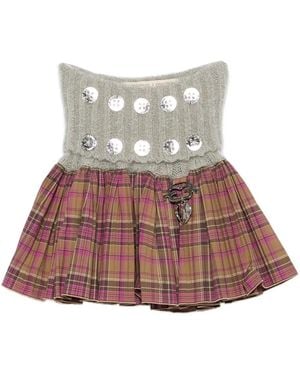 Chopova Lowena Sequin-Embellished Plaid Skirt - Grey