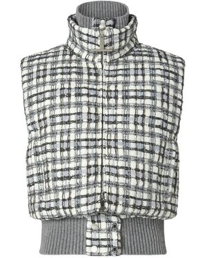 Thom Browne Sheer Organza Ribbon Tweed Cropped Down Filled Vest - Grey
