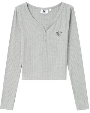 Chocoolate Ribbed-Knit Heart-Motif T-Shirt - Grey