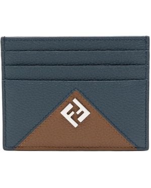 Fendi Logo-Plaque Pebbled-Leather Cardholder - Blue