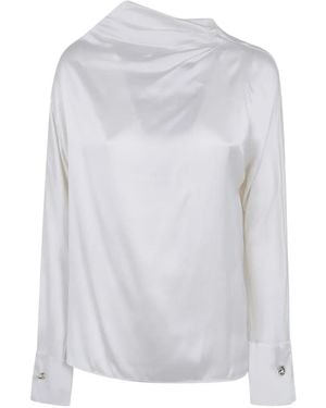 Max Mara Draped-Neck Silk Shirt - White