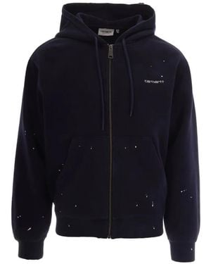 Carhartt Paint-Splatter Logo-Embroidered Hoodie - Blue