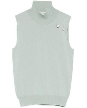 Alberta Ferretti Pearl-Embellished High-Neck Top - Blue