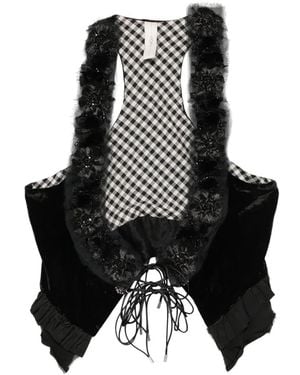 High Lola Ruffled Velvet Vest - Black
