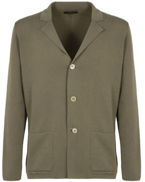 Slowear Lapel Collar Cotton Cardigan - Green