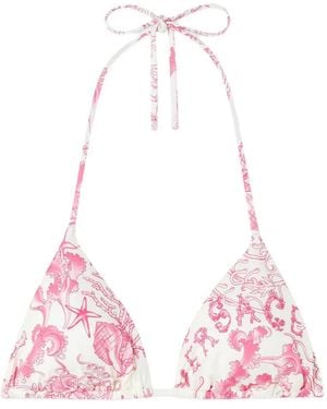 Versace Floral-Print Triangle Bikini Top - Pink