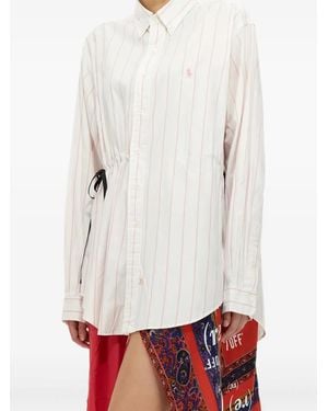 1/OFF Gestreiftes Kleid mit Kordelzug - Weiß