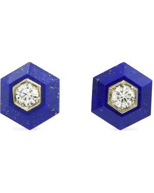Fred Leighton 18kt White Gold Hexagon Lapis Lazuli Earrings - Blue