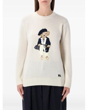 Ralph Lauren Bear-Embroidered Jumper - Natural