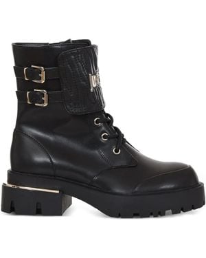 Just Cavalli Logo Buckled Combat Boots - Black