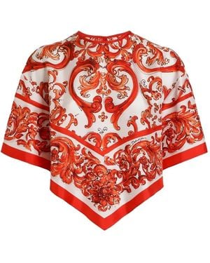 Dolce & Gabbana Majolica-Print Silk Top - Red