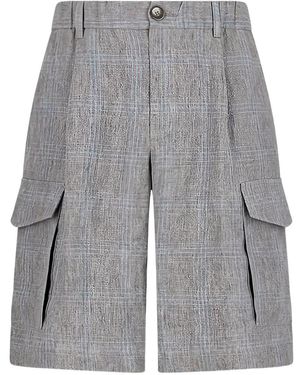 Herno Plaid-Pattern Cargo Shorts - Grey