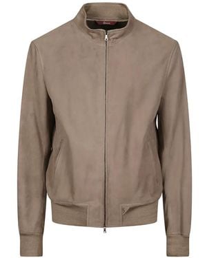 Stewart Zip-Up Suede Bomber Jacket - Brown