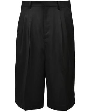 BREATH Tuck Wide Pleated Pressed-Crease Shorts - Black