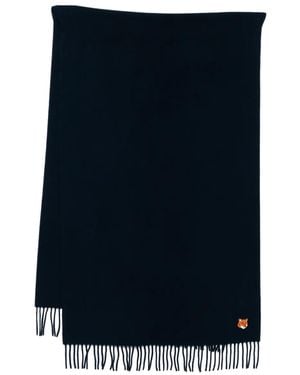 Maison Kitsuné Logo-Embroidered Wool Scarf - Blue