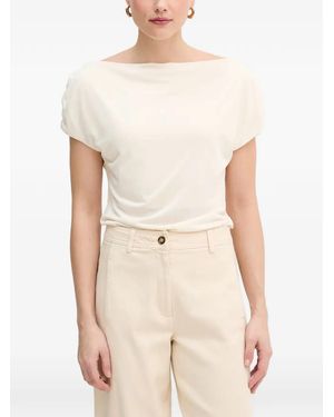 Mos Mosh Gathered-Sleeve Boat-Neck T-Shirt - Natural