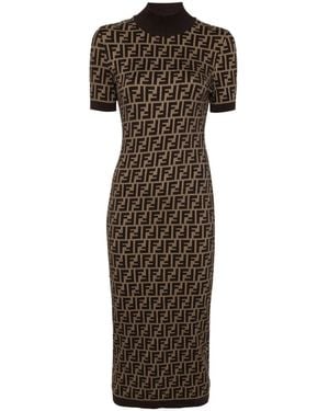 Fendi Elegant Jacquard Midi Dress For - Brown