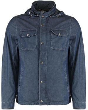 Moorer Hooded Denim Jacket - Blue