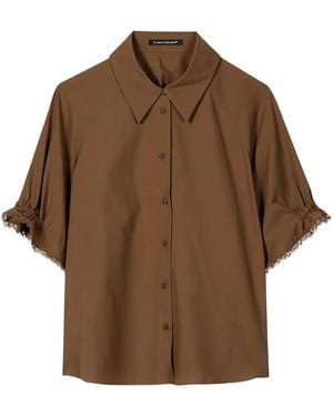 Luisa Cerano Blouse Froncée À Bords Francs - Brown