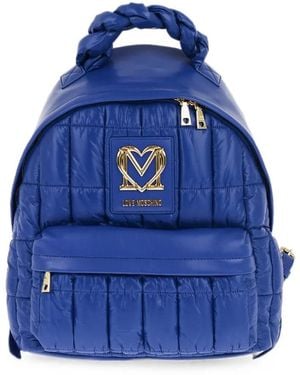 Moschino Quilted Braided-Handle Backpack - Blue