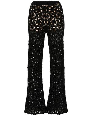 Twinset Floral-Crochet Flared Pants - Black