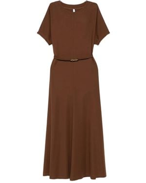 Imperial Belted Short-Sleeved Midi Dress - Brown