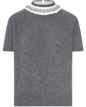 Prada Camiseta De Cachemira Con Detalles De Cristales - Gris