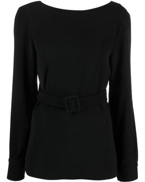 P.A.R.O.S.H. Belted Long-sleeved Blouse - Black
