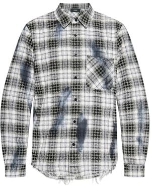 Amiri Frayed Checked Shirt - グレー