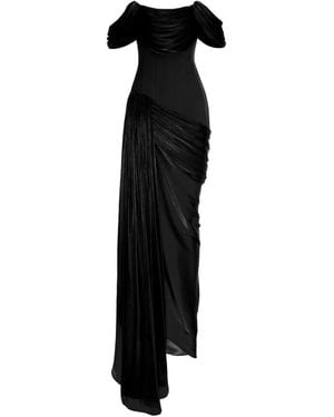 V:PM ATELIER Fatima Draped Off-The-Shoulder Maxi Dress - Black