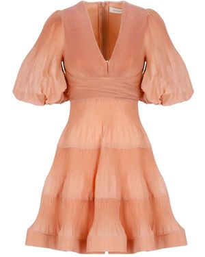 Zimmermann Pleated Balloon-Sleeve Mini Dress - Orange