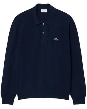 Lacoste Classic-Fit Long-Sleeved Knitted Polo Shirt - Blue