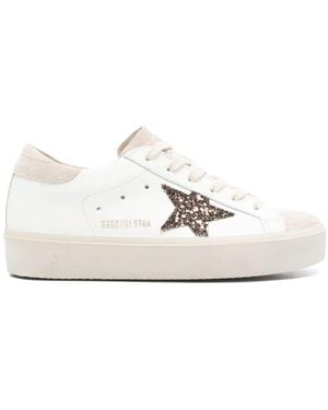 Golden Goose Leather Trainer With Logo - White