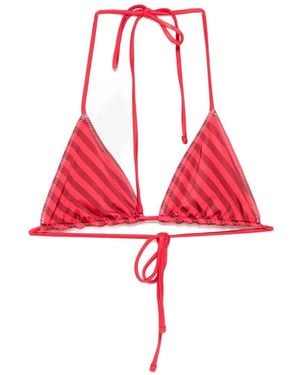 Frankie's Bikinis X Jennie Nick Striped Triangle Bikini Top - Red