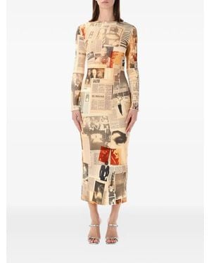 Jean Paul Gaultier Rib Journal Midi Dress - White