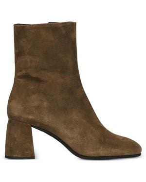 Poeve Thea Suede Block-Heel Ankle Boots - Brown