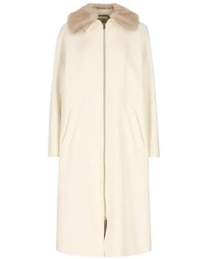 Herno Faux-Fur Collar Zip-Up Coat - White