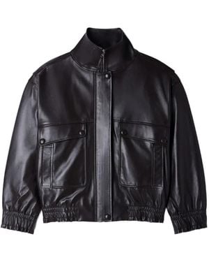 Sandro Standing Collar Leather Jacket - Black