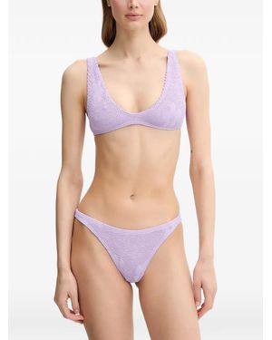 Bondeye Floral-Jacquard Crinkled Bikini Top - Purple