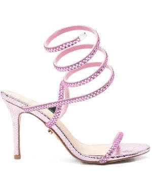 Twentyfourhaitch Zeja Crystal-Embellished Snakeskin-Effect Sandals - Pink