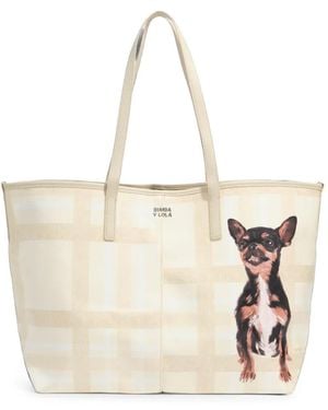 Bimba Y Lola Large Ivory Tartan Shopper Bag - Natural