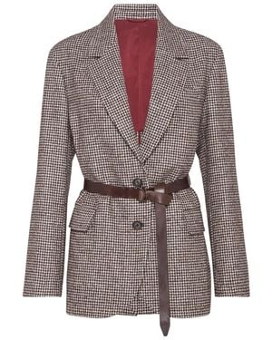 Brunello Cucinelli Houndstooth Belted Blazer - Brown