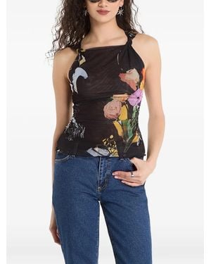 Desigual Haut En Résille À Fleurs - Blue