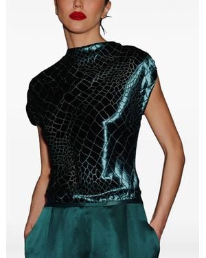 The Sei Crocodile-Effect High-Neck Top - Black