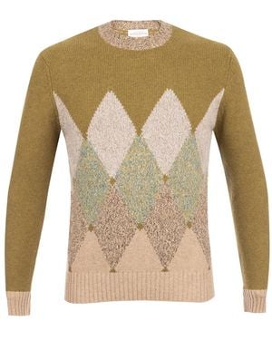 Ballantyne Argyle Crew-neck Sweater - Natural